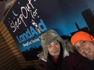 Photo of Realty team members Lauren Rowlands and Robert Prichard at the LandAid Sleep Out charity event